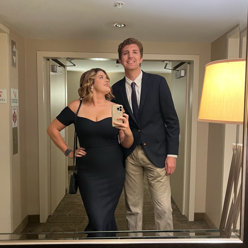 How Much I Care Midnight Blue Off-the-Shoulder Midi Dress (Large)